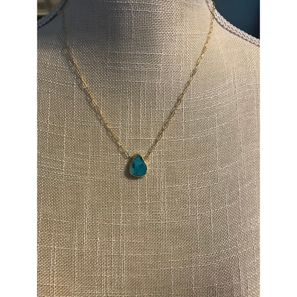 Gold and Turquoise Paperclip Chain Necklace - Picture 2 of 7